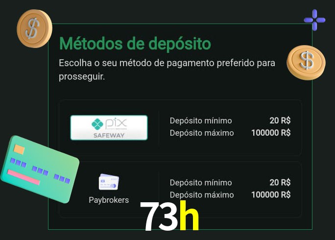 O cassino 73h oferece uma grande variedade de métodos de pagamento